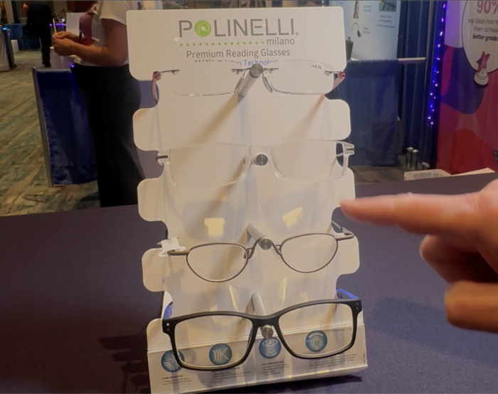 4 spectacle magnifiers on a stand